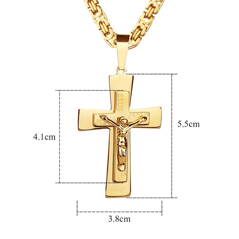Collier pendentif croix catholique Jésus-Christ en acier inoxydable longue chaîne byzantine collier croix crucifix