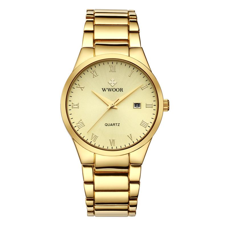 Herren-Quarzuhr mit Stahlarmband, massives Armband, römische Literaluhr