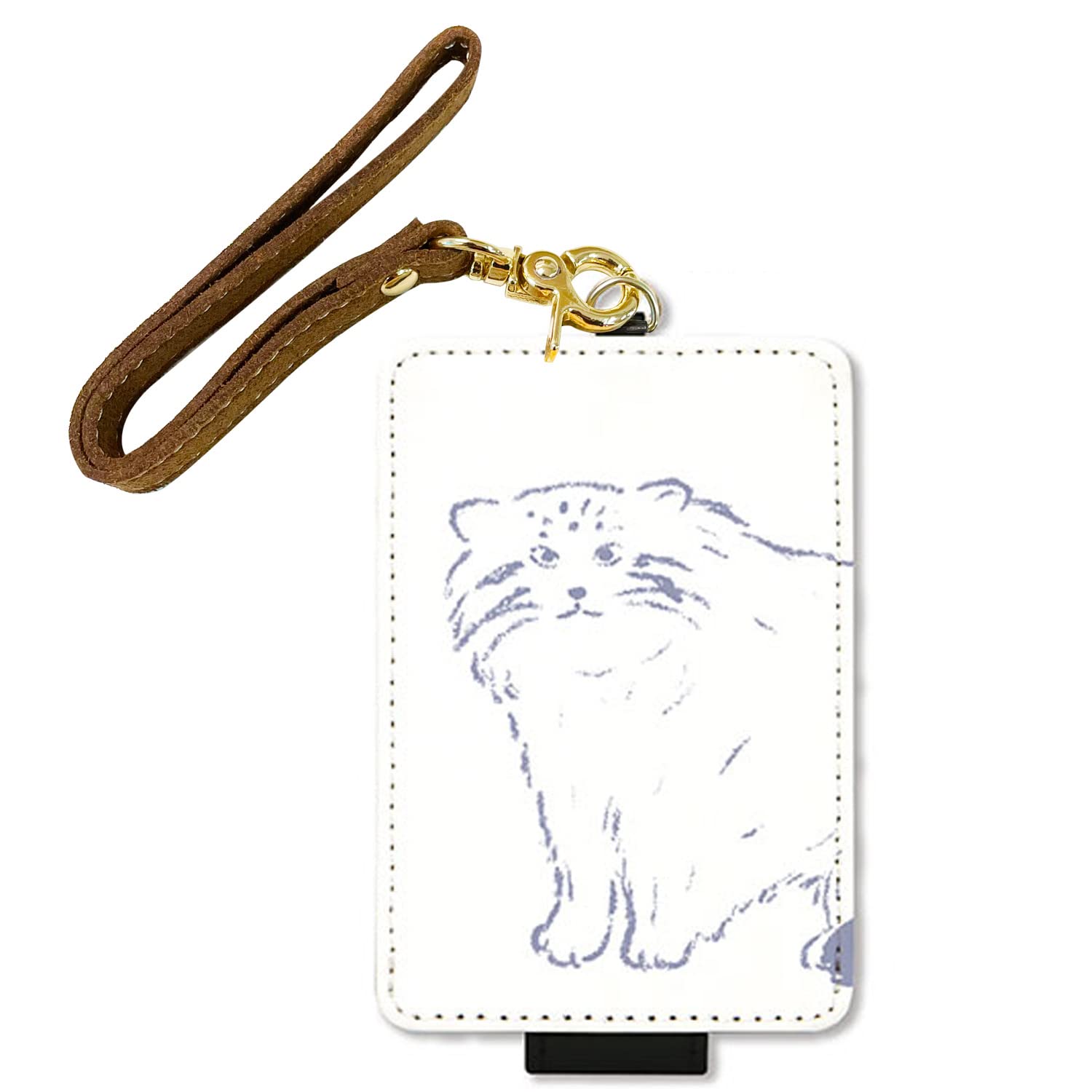 

Grand Cinq Women s Pass Case (with Anti-Fall Strap & Button) Animal Sketch Pallas s Cat (Large) IC Card Case for Commuting and School