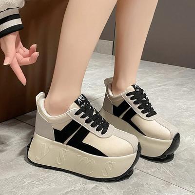 Modische lässige Plateau-Sneaker für Damen Schuhe Frühling Herbst 7,5 cm dicker Boden Rutschfest Leicht Bequem Schnürung Keil Sportschuh