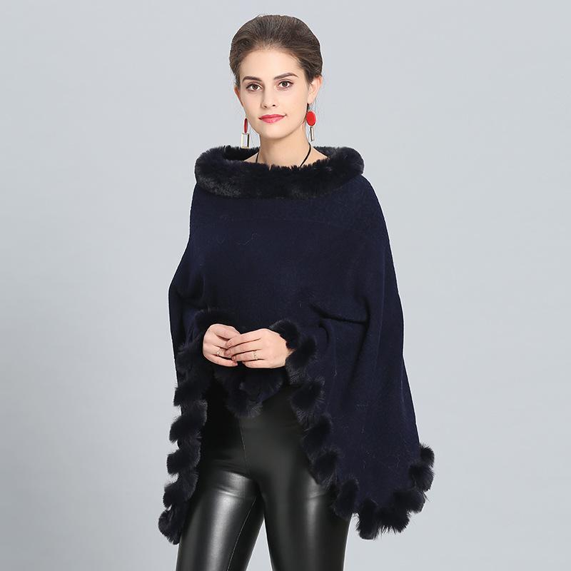 9 Colors Fashion Women Warm Winter Jacquard Weave Poncho Cloak Faux Cashmere O Neck Cape String Fur Triangle Knitted Streetwear
