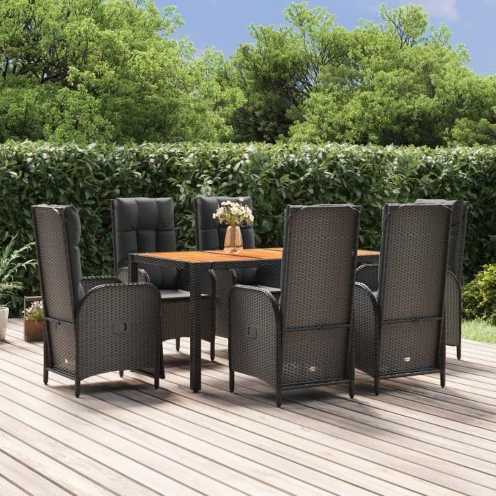 VidaXL Ensemble à dîner de jardin et coussins 7pcs Noir Résine tressée 3185081