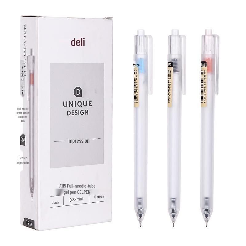 Deli Carbon Fiber Gel Pens: Retractable, Water-Based, Ideal for Students, Business Signatures, Meeting Notes, and Finance.