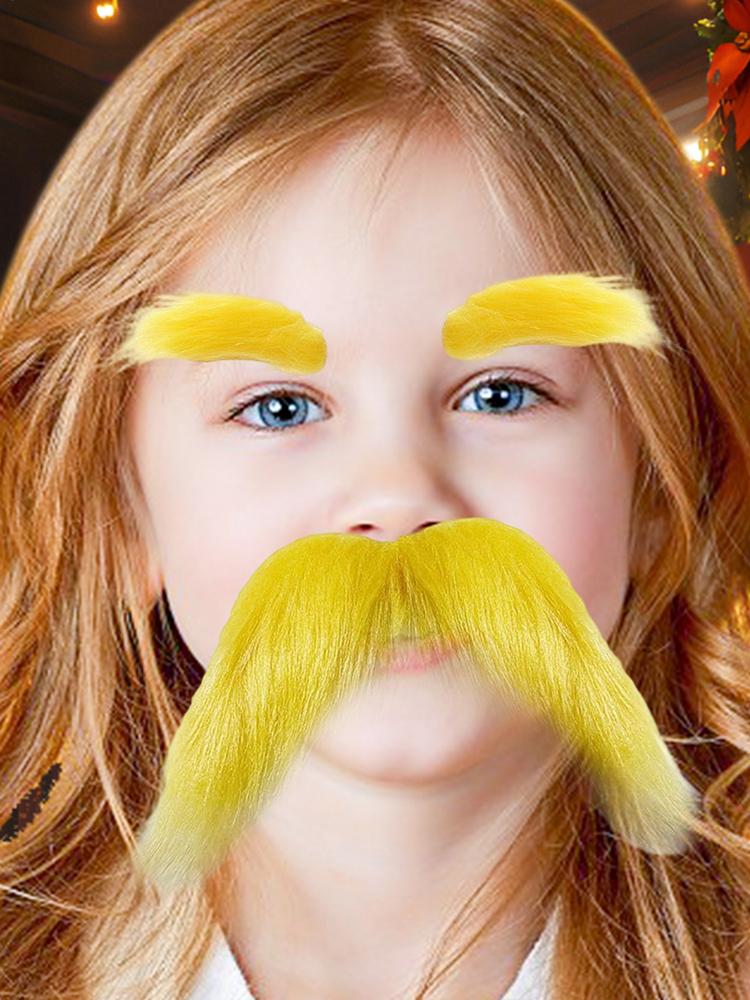 Yellow Mustache And Eyebrows Funny Self Adhesive Costume Accessories Funny Christmas Costume for Holiday Party Supplies Autumn