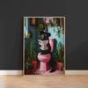 Whimsical Black Cat Reading Newspaper Poster Prints Bathroom Vintage Pink Maximalist Decor Funny Toilet Canvas Painting Wall Art