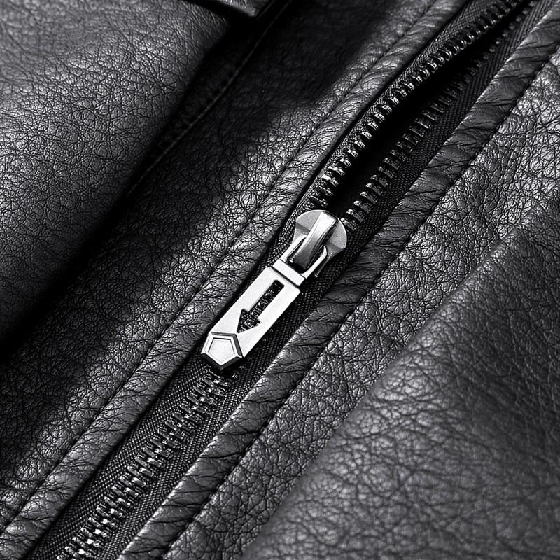 Mens Faux Leather Jacket Windproof Casual Oversized Workwear Coat With Lapel Collar Multiple Pockets