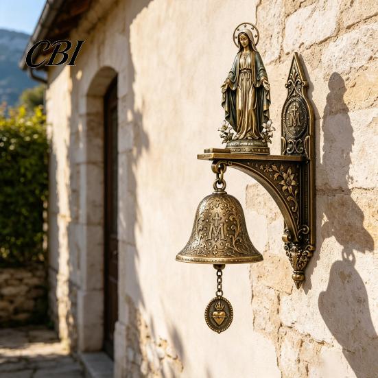 Resin Religious Statue Our Lady of Grace Wall Bell, Catholic Chime, Virgin Mary Chime For Meditation Hanging Prayer Bell for Home Altar Christian