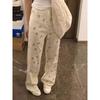 American High Street Bear Floral Jeans Women's New Cartoon Straight Loose Draping Floor-Mopping Wide Legs