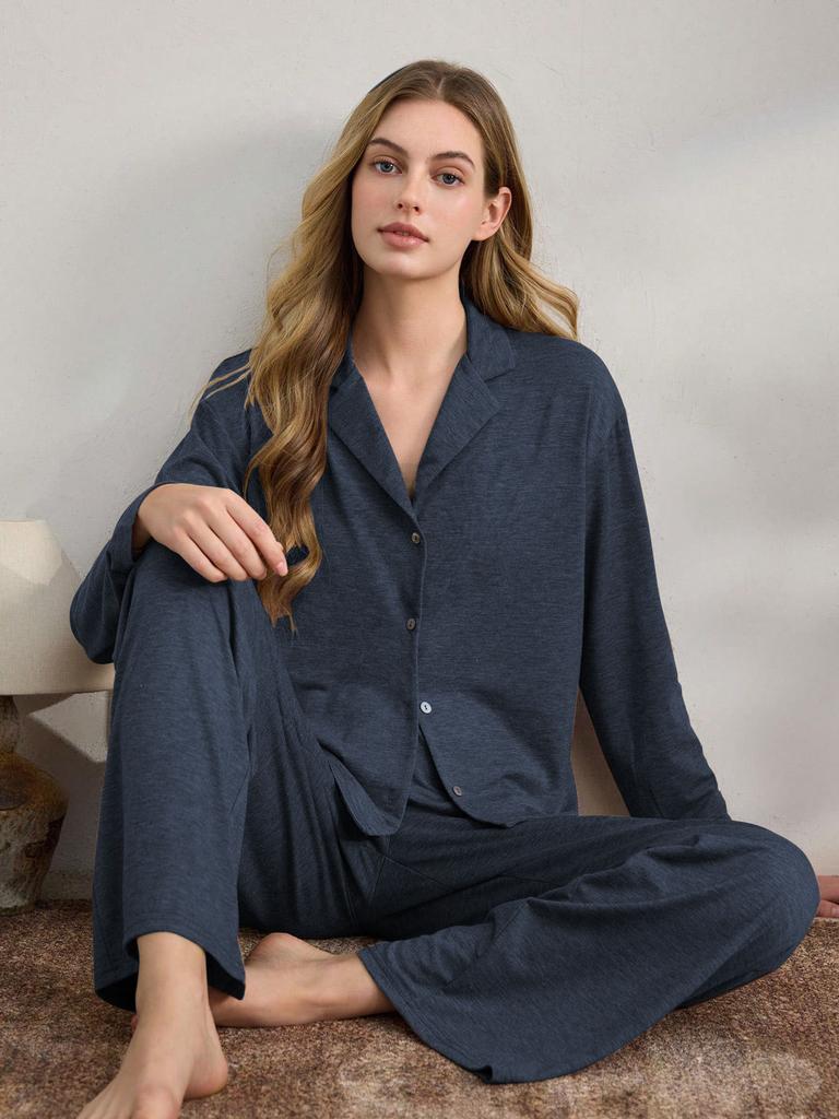 Lässiges und modisches Pyjama-Set für Damen Langarm-Oberteil und locker sitzende Hose
