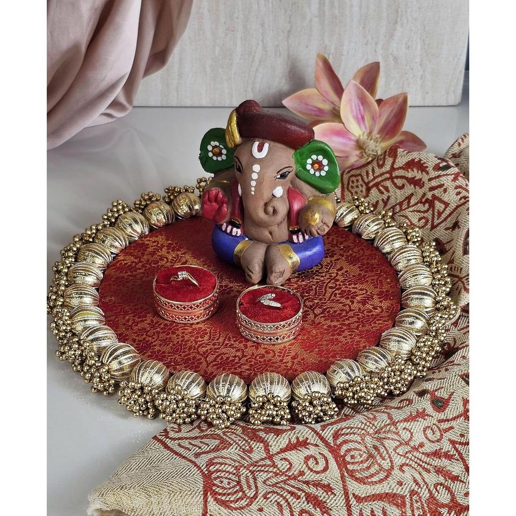 SATYAM KRAFT 1 Pc Handmade Jhumki Platter (10 Inch) with Gota Patti & Golden Moti