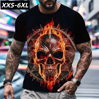 XXS-6XL Übergröße T-Shirt für Herren Horror Totenkopf Aufdruck Streetwear Casual O-Ausschnitt Kurzarm Oberteile T-Shirt Sommer Übergroßes T-Shirt