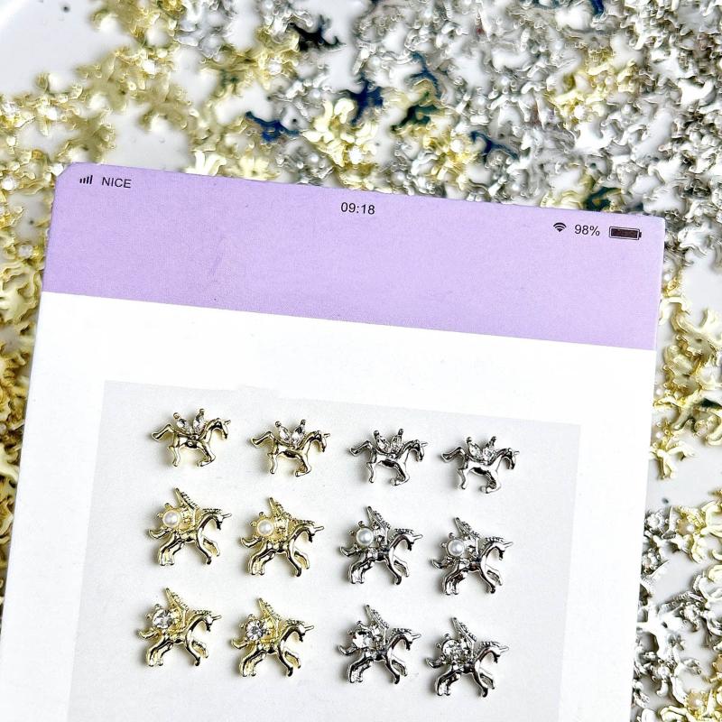 5Pcs 3D Alloy Pony Pearl Diamond Nail Accessories Charms Horse Diy Manicure Nail Art Jewelry Manicure Decoration Accessories