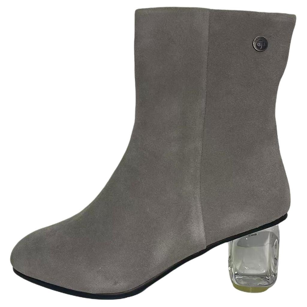 DK x UGG Tiana Crystal Heel Versatile Zipper Ankle Boots 4Cm Women ankle boots Gray DK334-GREY