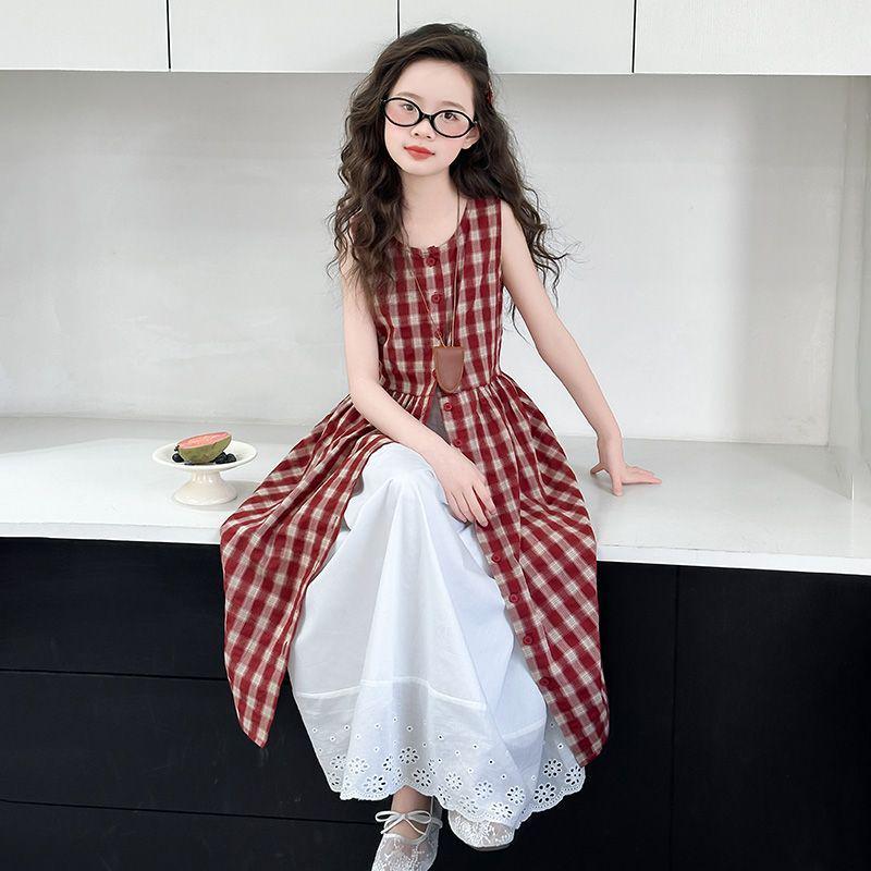 Korean Plaid Summer Outfit for Girls - Trendy Two-Piece Dress Set