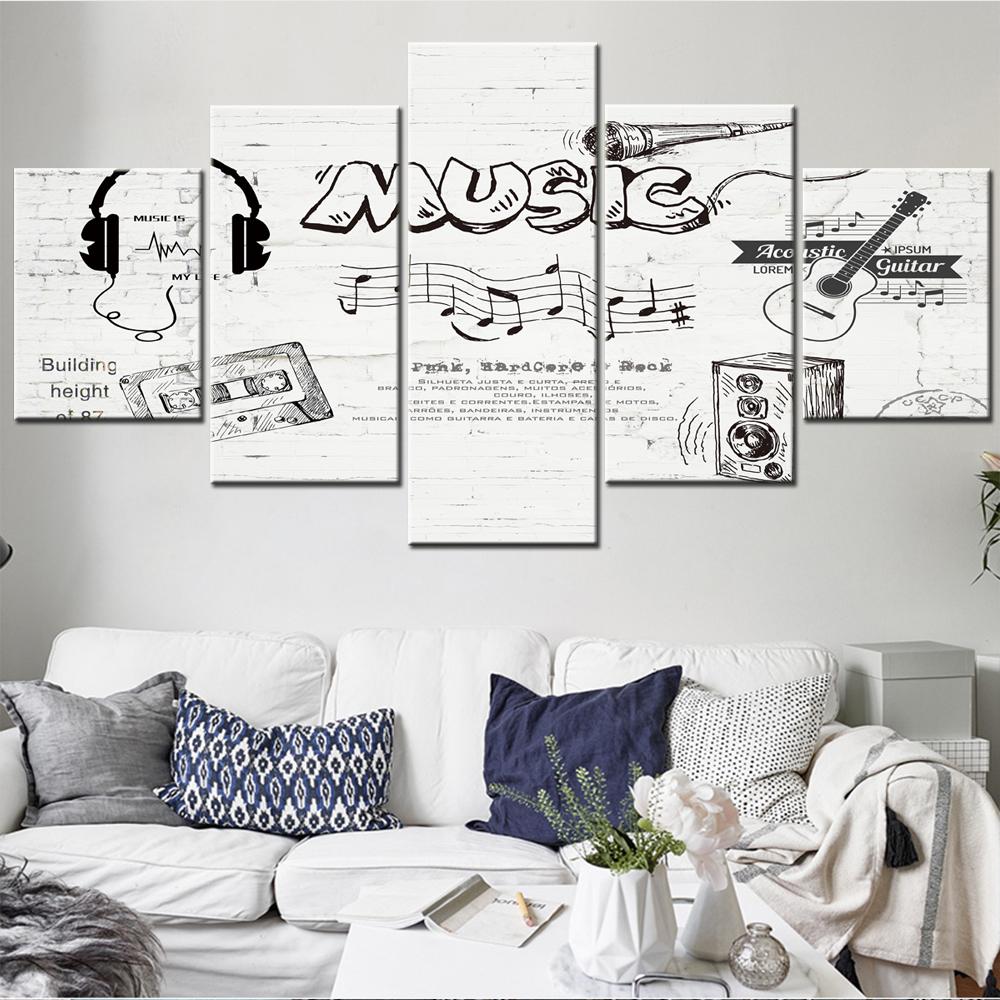 

Music Painting for Interior Guitar Microphone Speaker Posters on the Wall Canvas Art , Home Decoration Accessory, 5 PCs 20X35 20X45 20X55cm