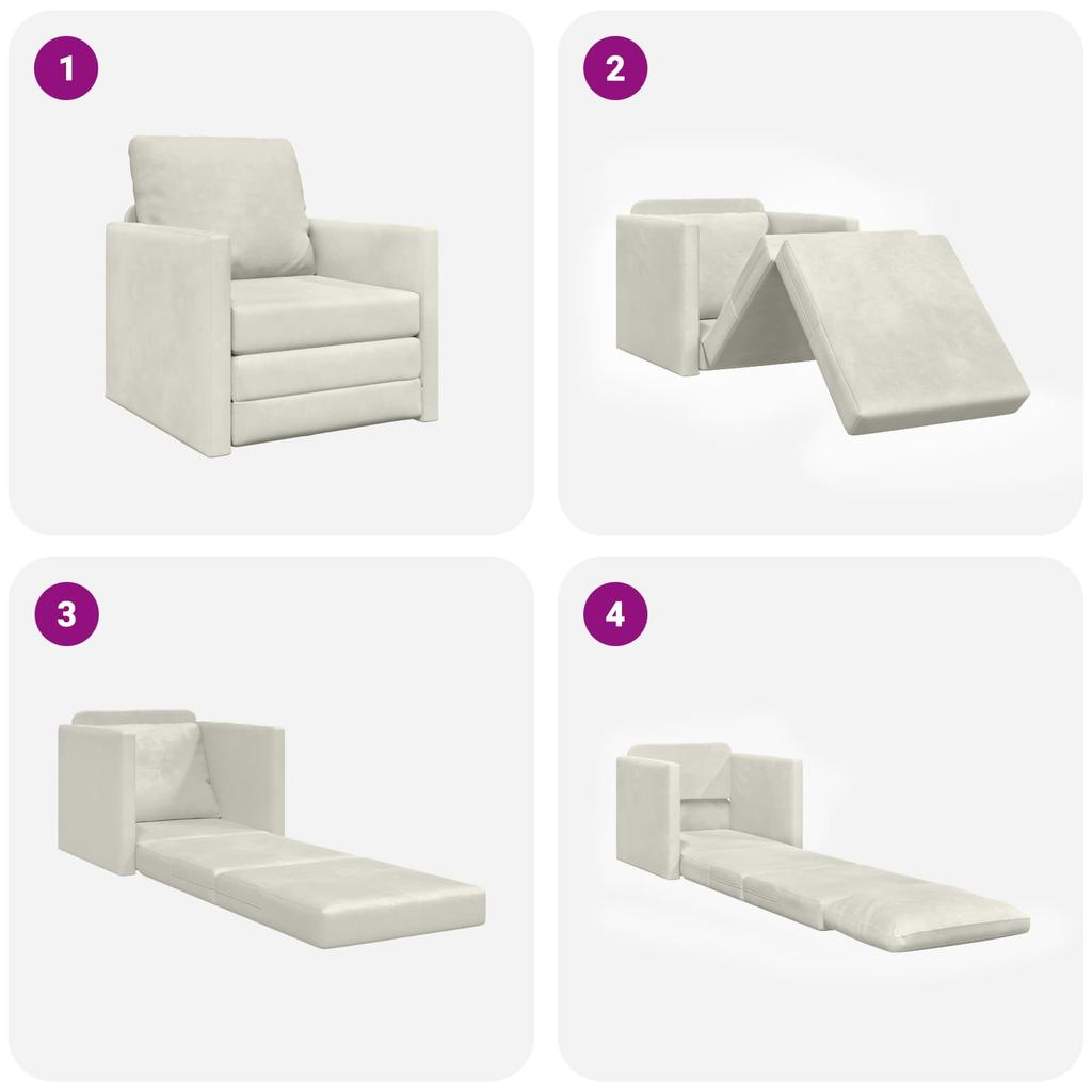 Cream Sleeper Sofa 74 x 77 x 81 cm Velvet