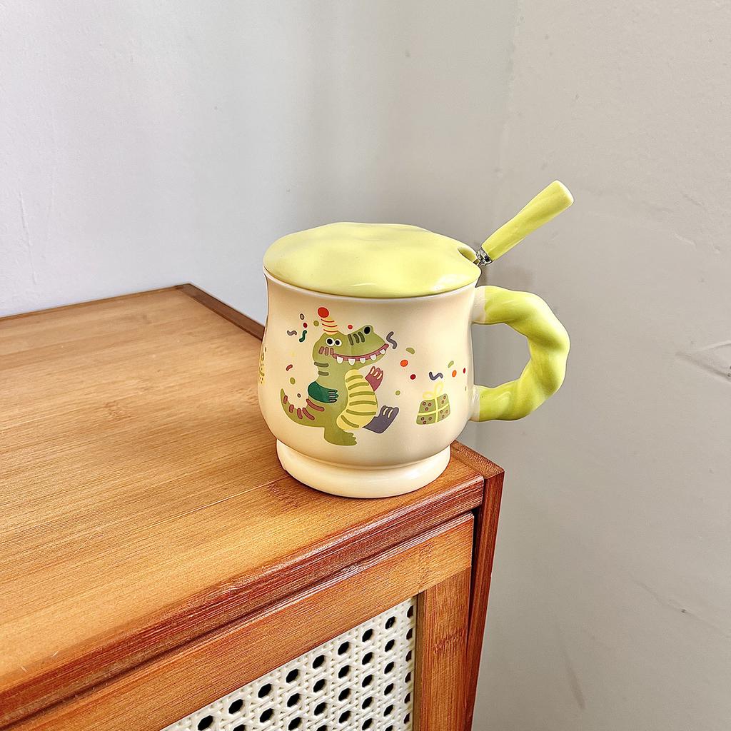 Cute High Value Mug with Lid Spoon Household Water Cup Ceramic Cup for Women's Office Cup Practical Birthday Gift