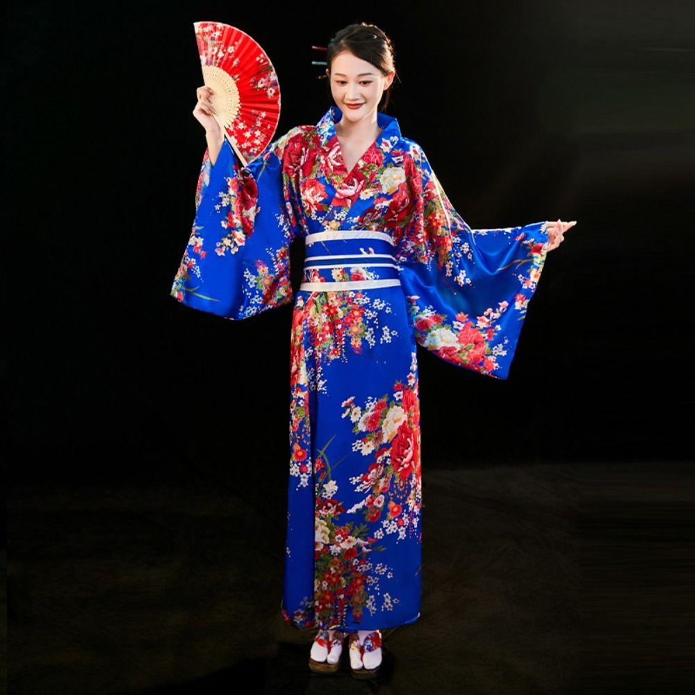 Cosplay Costume Sakura Girl  Kimono Dress Printed Floral Japanese Style Yukata Bathrobe  Geisha
