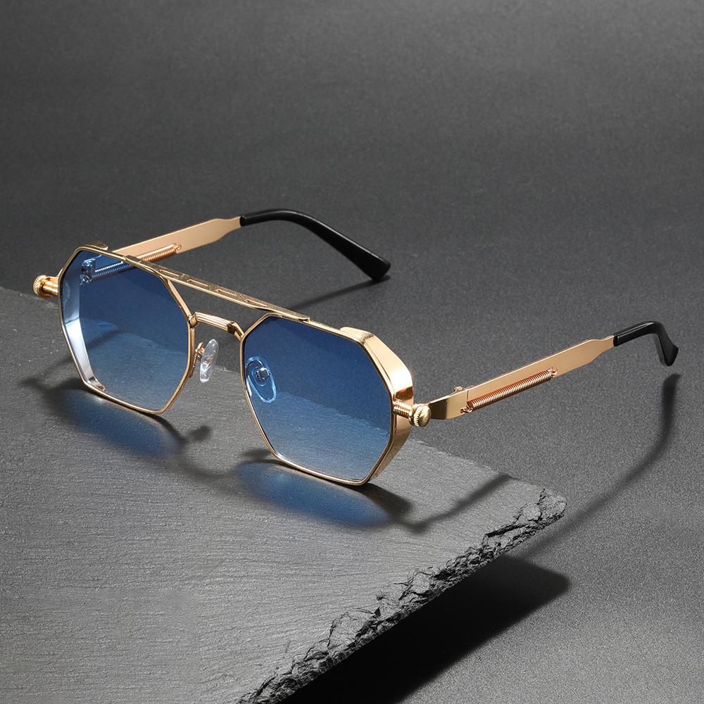 1PC Retro Gold Polygon Gradient Sunglasses, Unisex Steampunk Style, Durable Fashion For Street & Daily Wear