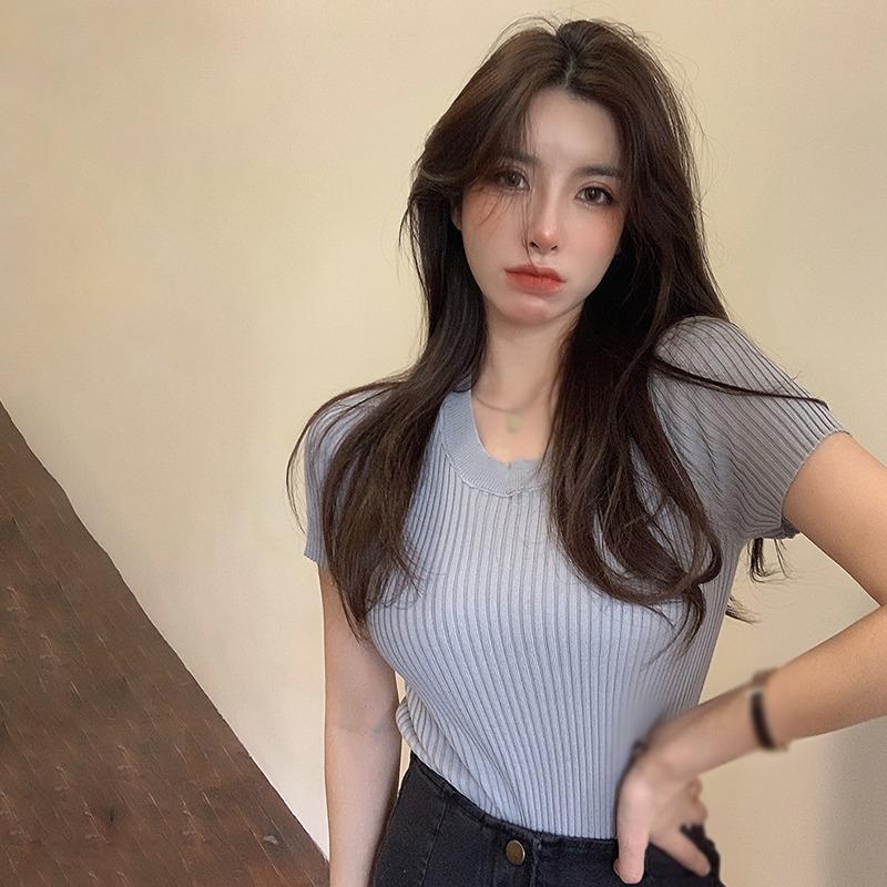 

Женские топы Тонкие повседневные однотонные с короткими рукавами One Size