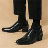 New Men's Pointed Black Brown Formal High-heeled Shoes Brand Designer Wedding Prom Homecoming Flats Sapato Social Masculino