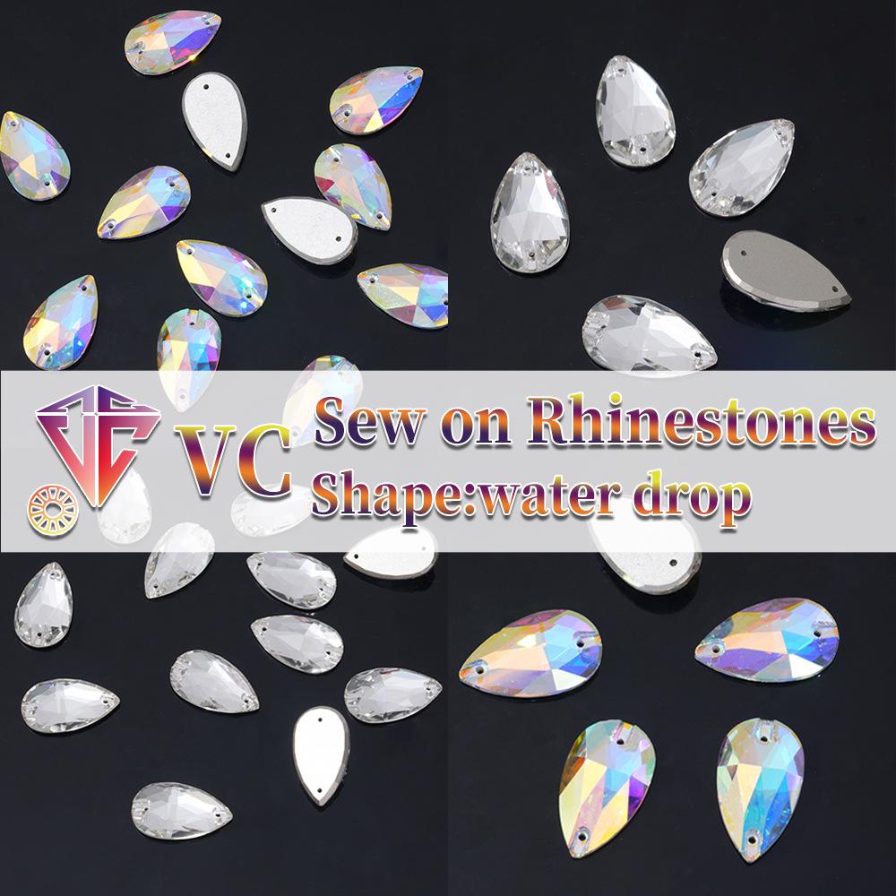 K9 Weichen Hand-Sewn Rhinestone Teardrop Flatback AB Gem, Two-Hole Irregular Colored for DIY.