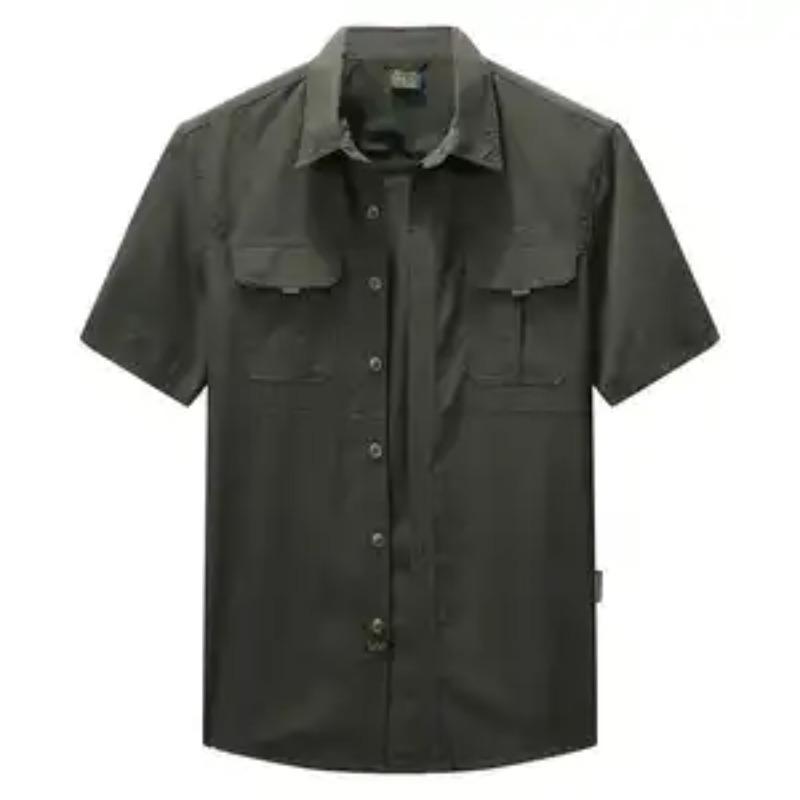 

Mens Solid Color Short Sleeve Outdoor Work Shirt M зелёный