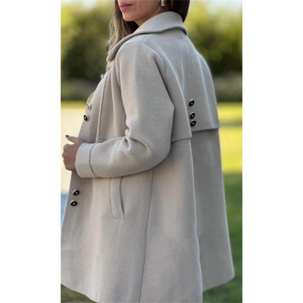 Autumn Winter Fashion Wool Blend Coat Women's Single Breasted Warm Outerwear with Fleece Lining