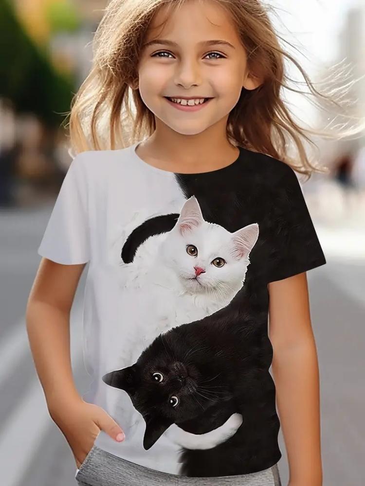 Kids Clothes Girls Boys Casual Tops Colorful Animal Cat 3D Printing Child T-Shirt Summer Children Fashion Short Sleeve Clothing