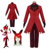 Nádherná cosplay sada kostýmu Alastora z Hazbin Hotelu s živým červeno-černým designem