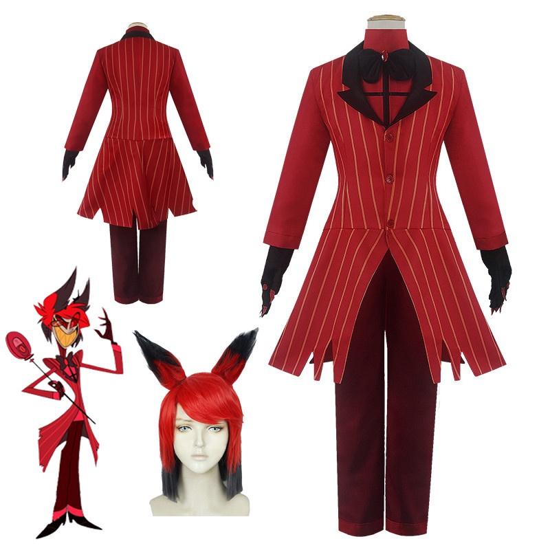 Nádherná cosplay sada kostýmu Alastora z Hazbin Hotelu s živým červeno-černým designem