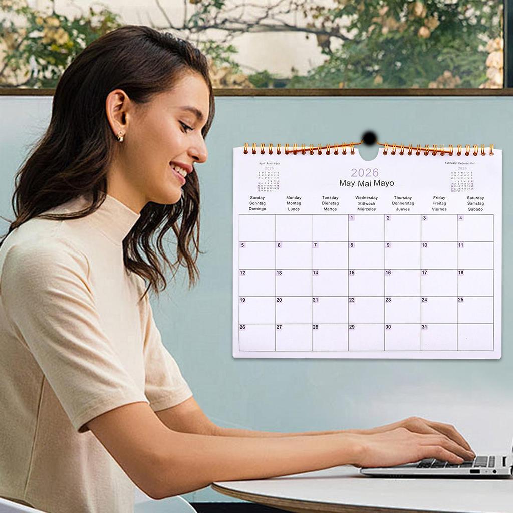 Väggkalender 2026 Flerspråkig Spiral Kalender för Vägg 12 Månader Modern Dekorativ Planerare för Sovrum Studentrum Lägenhet Familj