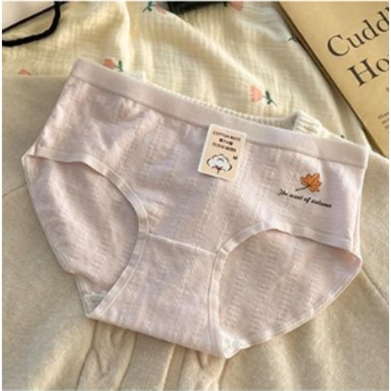 

Хлопковые антибактериальные дышащие трусики с жаккардовым узором «Кленовый лист», средней посадки, с закрытыми бедрами, студенческие трусы-треугольники для женщин One size фиолетовый