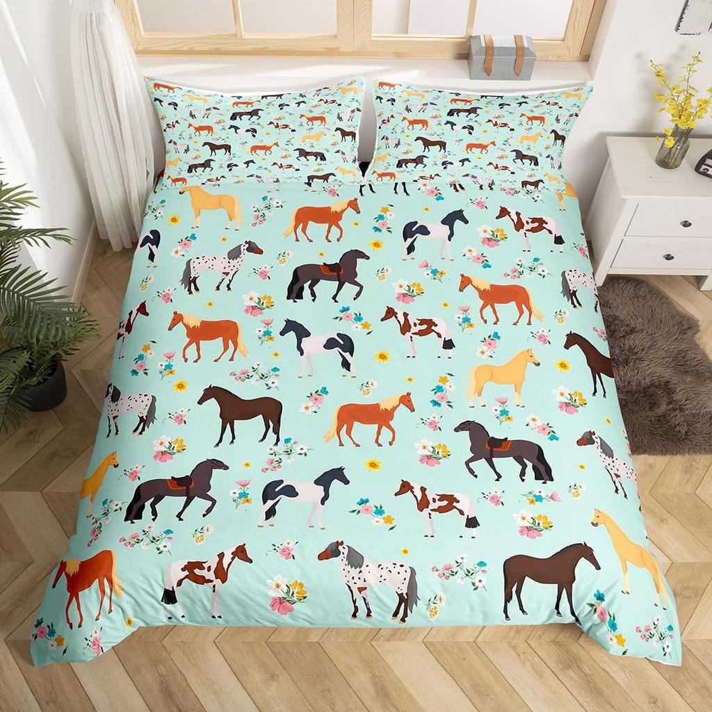 Western Country Wind Horse Printing Three-piece Quilt Cover Sheet Bedding Home Textiles