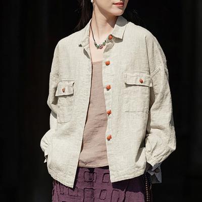 Cappotti da donna vintage a tinta unita con bottoni, primavera autunno, tasche, patchwork, ampi