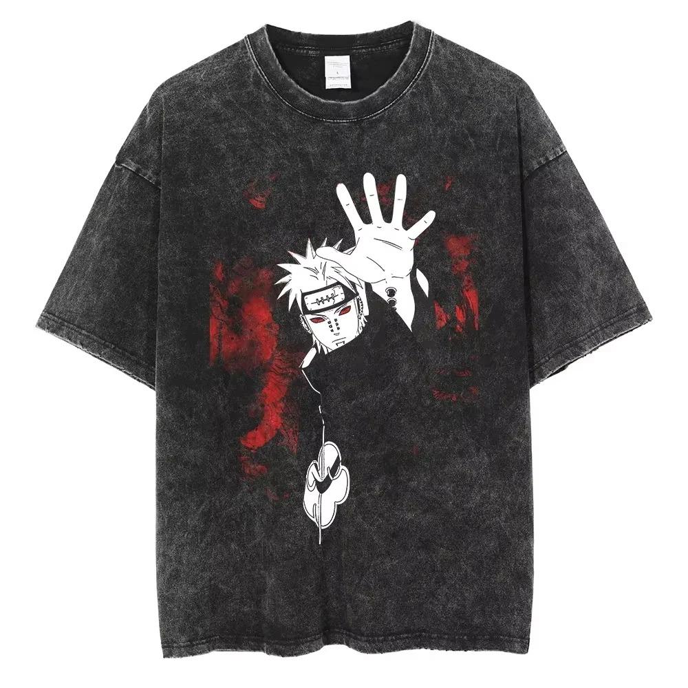 2026 Hip Hop Streetwear Japanese Anime Naruto Print T Shirt Vintage Black T-Shirt Harajuku Cotton Casual Tops Men Women Short Sleeve Tshirt