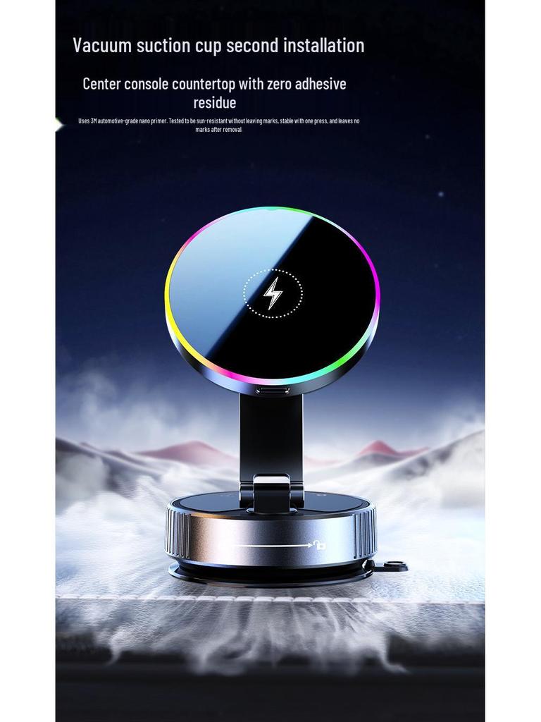 2025 Wireless Charger Car Mount with Nano Adhesive, Magnetic Suction Cup, and Seven-Color Ambient Light.