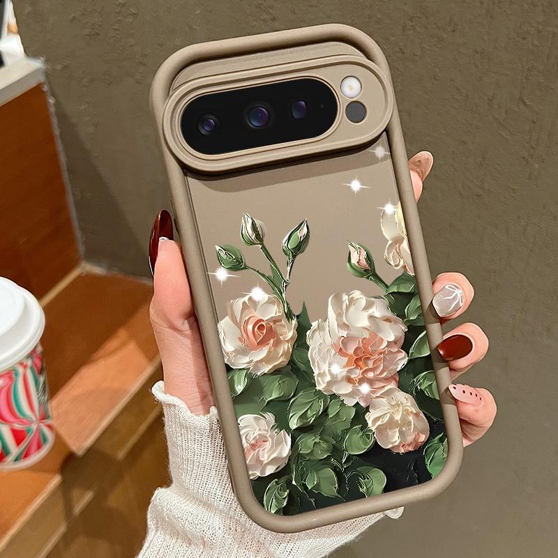 Oil Painting Rose Flowers Pattern Phone Case For Google Pixel 8 7 Pro 8A 9 Pro XL Candy Color Soft TPU Silicone Shockproof Cover For Pixel 9 8 7 Pro