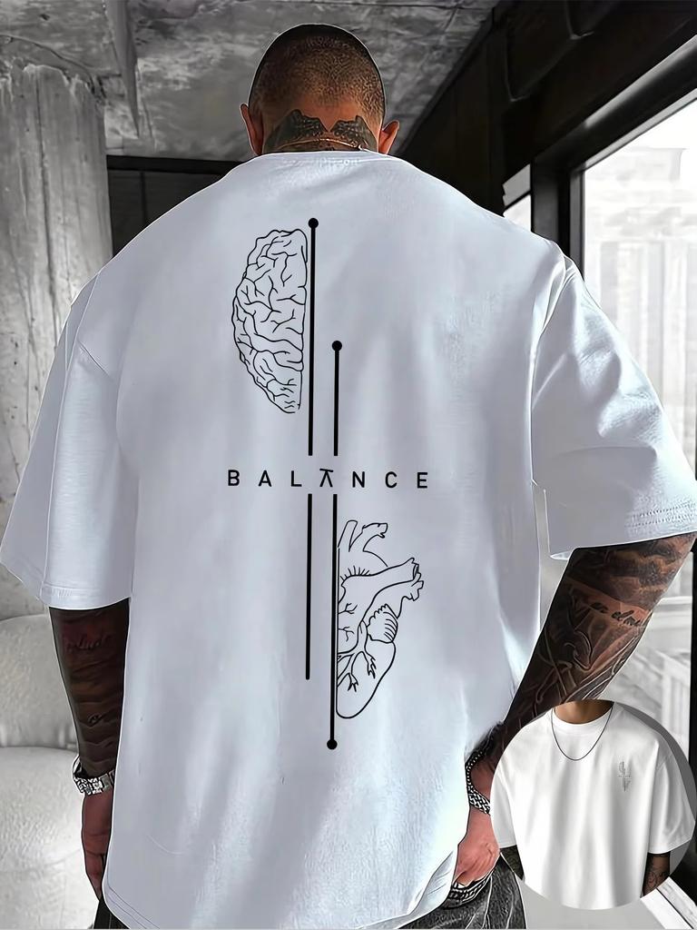 Brain And Heart Line Art Graphic Print Cotton Unisexs Clothing T Shirt Summer Streetwear Has A Sleek Minimalist Modern Aesthetic