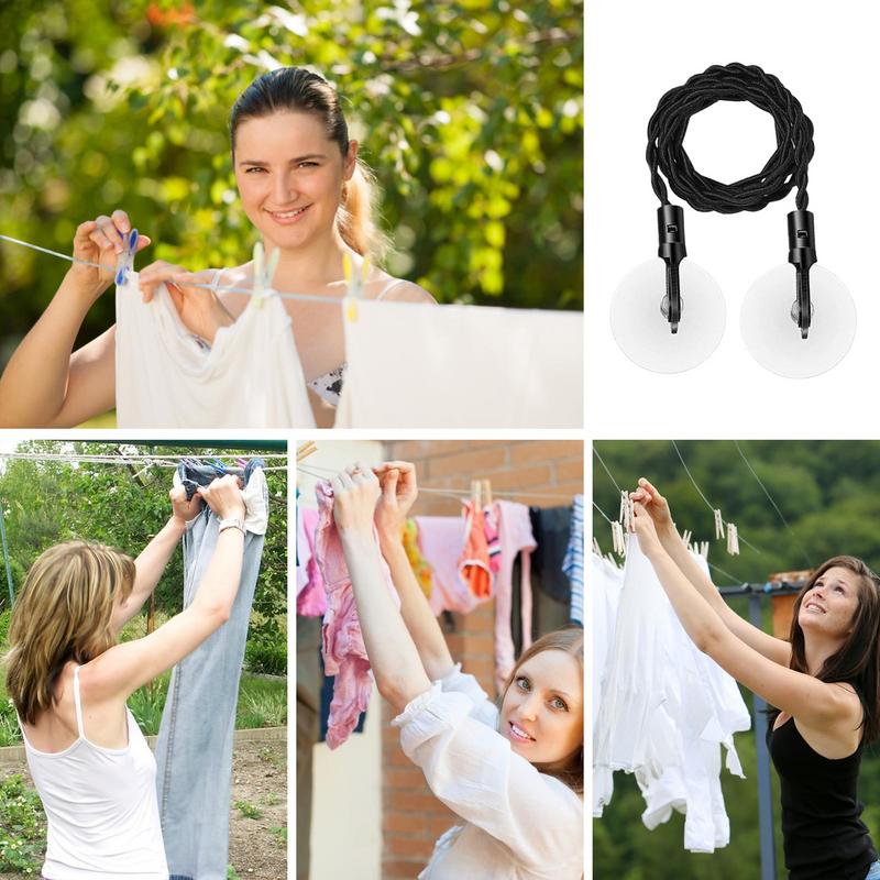Camping Clothesline Clothing Lines With Strong Suction Cups Foldable Anti-Slip Hook Windproof Heavy Duty Wire For Bathroom