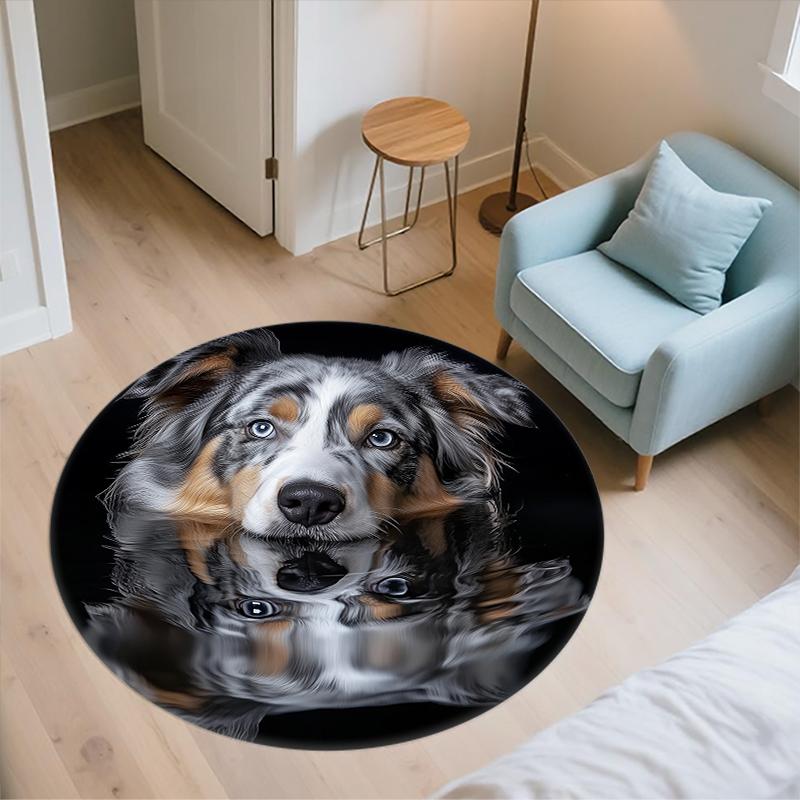 Black Australian Shepherd pattern round rug,Carpet Rug for Living Room Bedroom Playroom ,Non-slip Floor Mat,Holiday Gifts and Birthday Gifts.