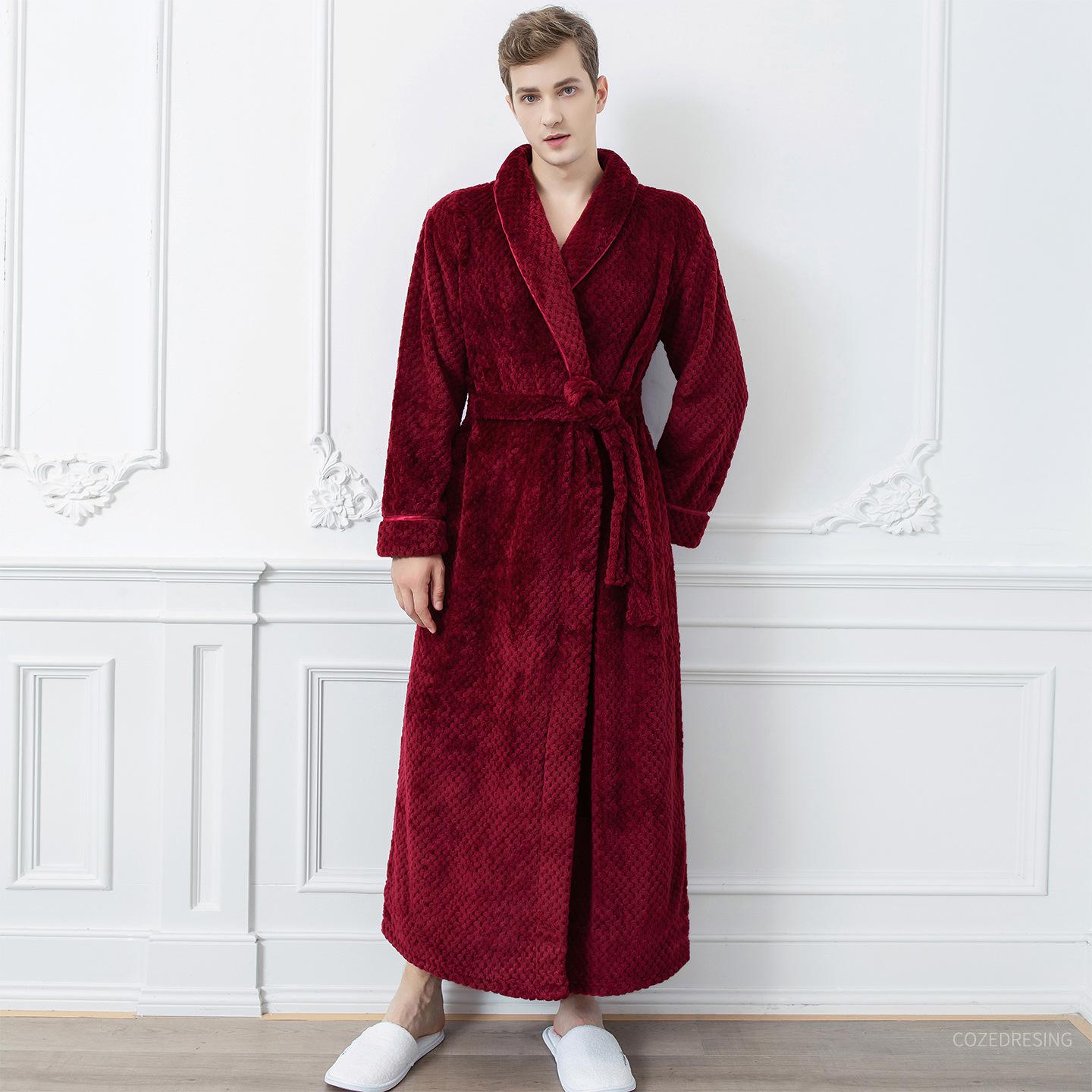 

Couple s Extra Long Jacquard Flannel Robe - Thick Warm Fleece Bathrobe for Men & Women, Plus Size Winter Pajamas L (160-170CM, 100-140 lbs)