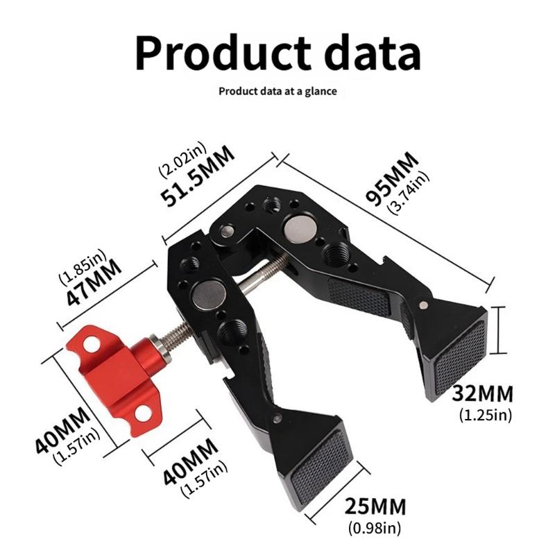 Aluminum Large Hot Shoe Clamp 1/4 3/8 Threads Camera Microphone Secure Mounting Anti Slip 180 Degree Rotating