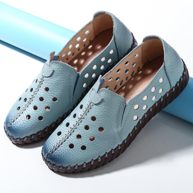 Mode GKTINOO 2025 Sommer Echtes Leder Vintage Slipper Schuhe Damen Bequem Slipper Handgefertigt Leder Atmungsaktiv Hohl Weiche Schuhe Frau