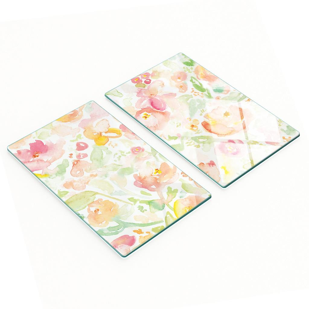 Decorative Tempered Glass Cutting Boards Watercolor Flowers 2X30X52 Cm