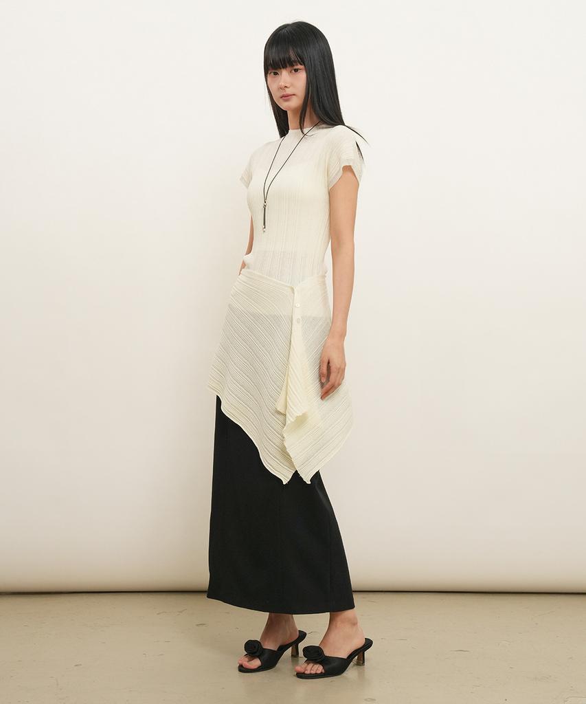 General Idea Pleated Knit Wrap Skirt [Cream] / Gf2Let529