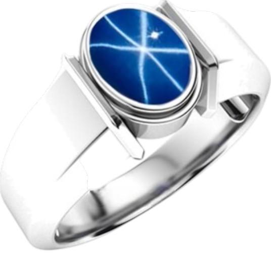 Blue Star Sapphire Ring, 925 Sterling Silver, Lindy Star Lab Created Gemstone, September Birthstone, Flash Light Star