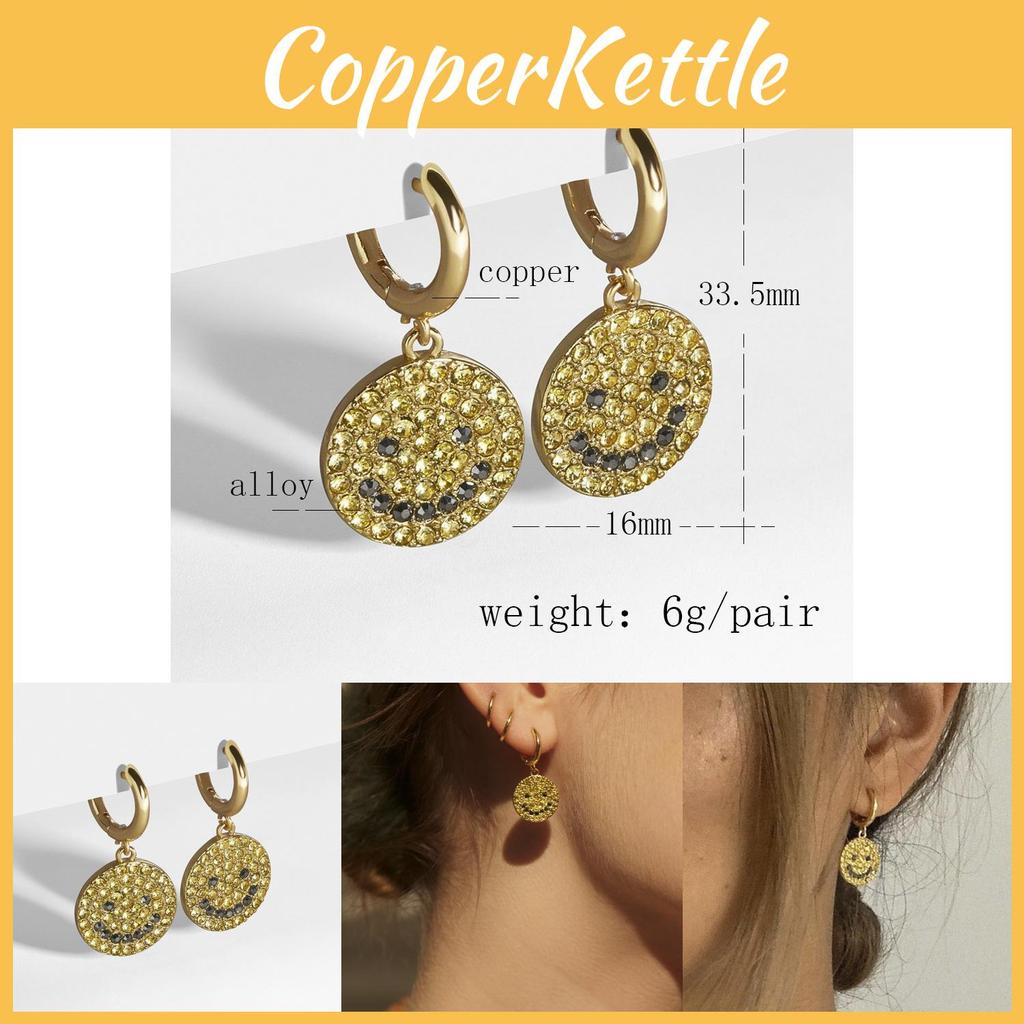 European Style Trendy Exaggerated Gold Plated Round Smiley Face Earrings
