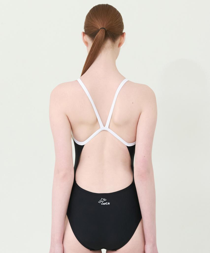 Loseuteuinseoul Line One-Piece Swimsuit Black