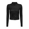 Women's Fashionable Color High Neck Long Sleeved Exposed Navel Sexy Tight Fitting Performance Outfit Top
